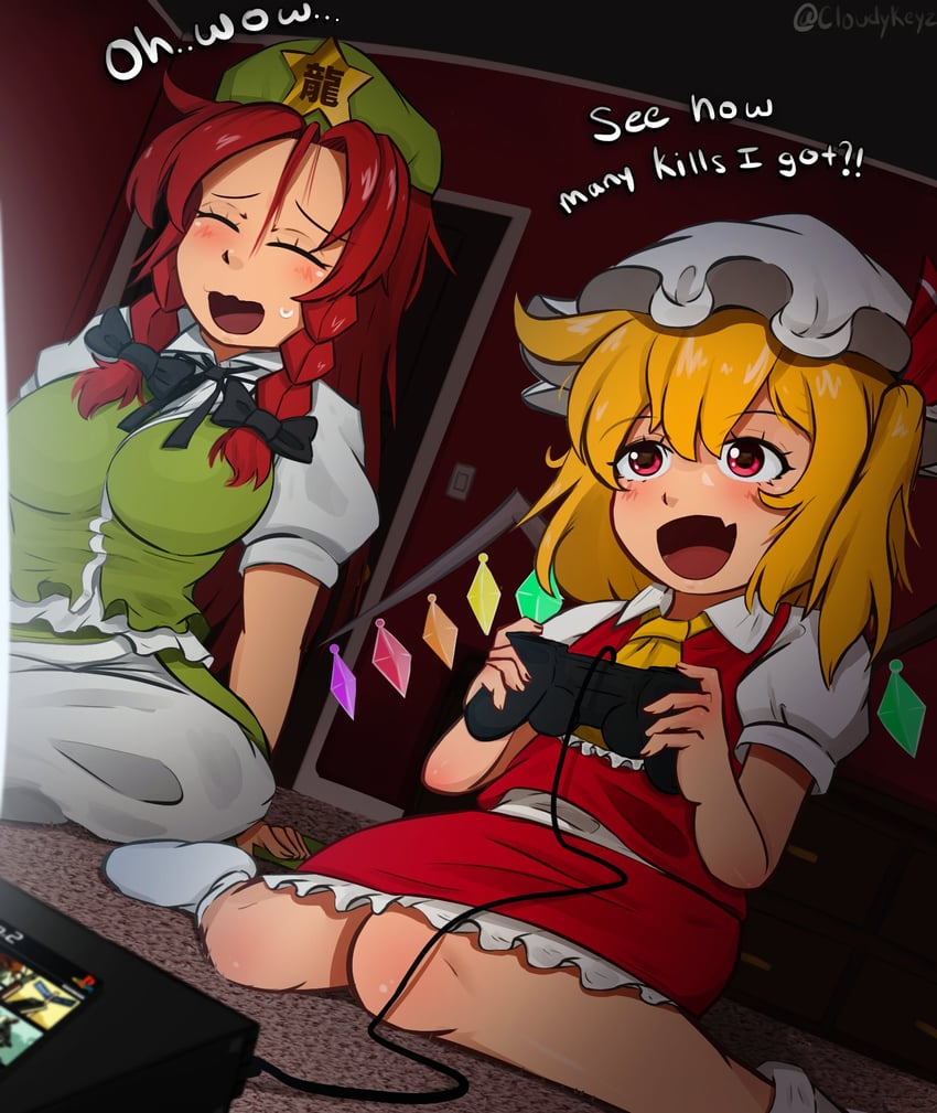 flandre scarlet and hong meiling (touhou and 2 more) drawn by cloudykeyz