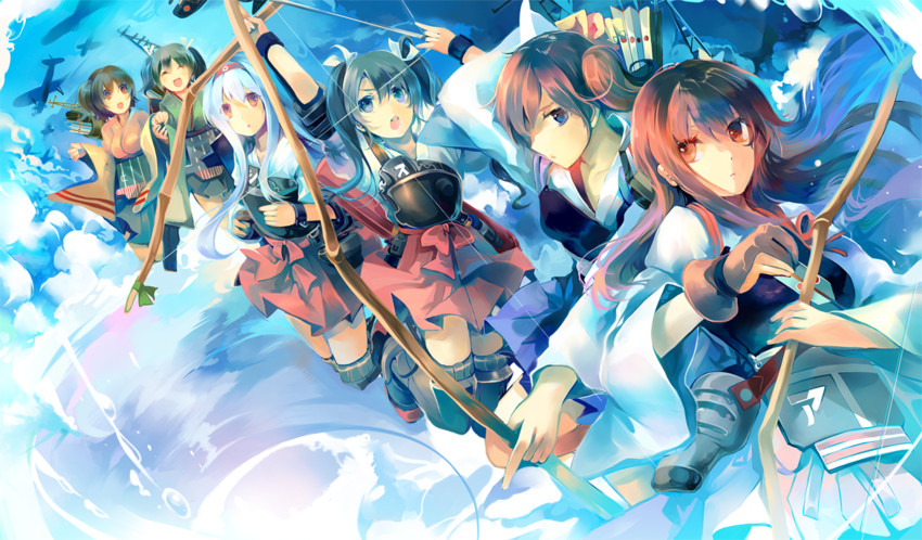 kaga, akagi, zuikaku, shoukaku, souryuu, and 1 more (kantai collection) drawn by kirero