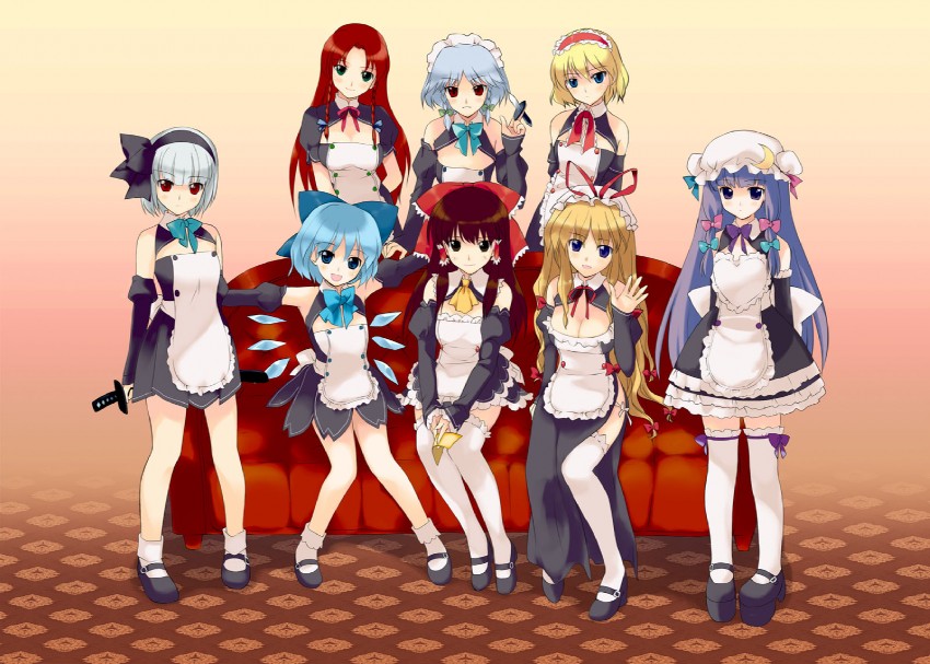 hakurei reimu, izayoi sakuya, konpaku youmu, cirno, alice margatroid, and 11 more (touhou and 1 more) drawn by rei_(rei's_room)