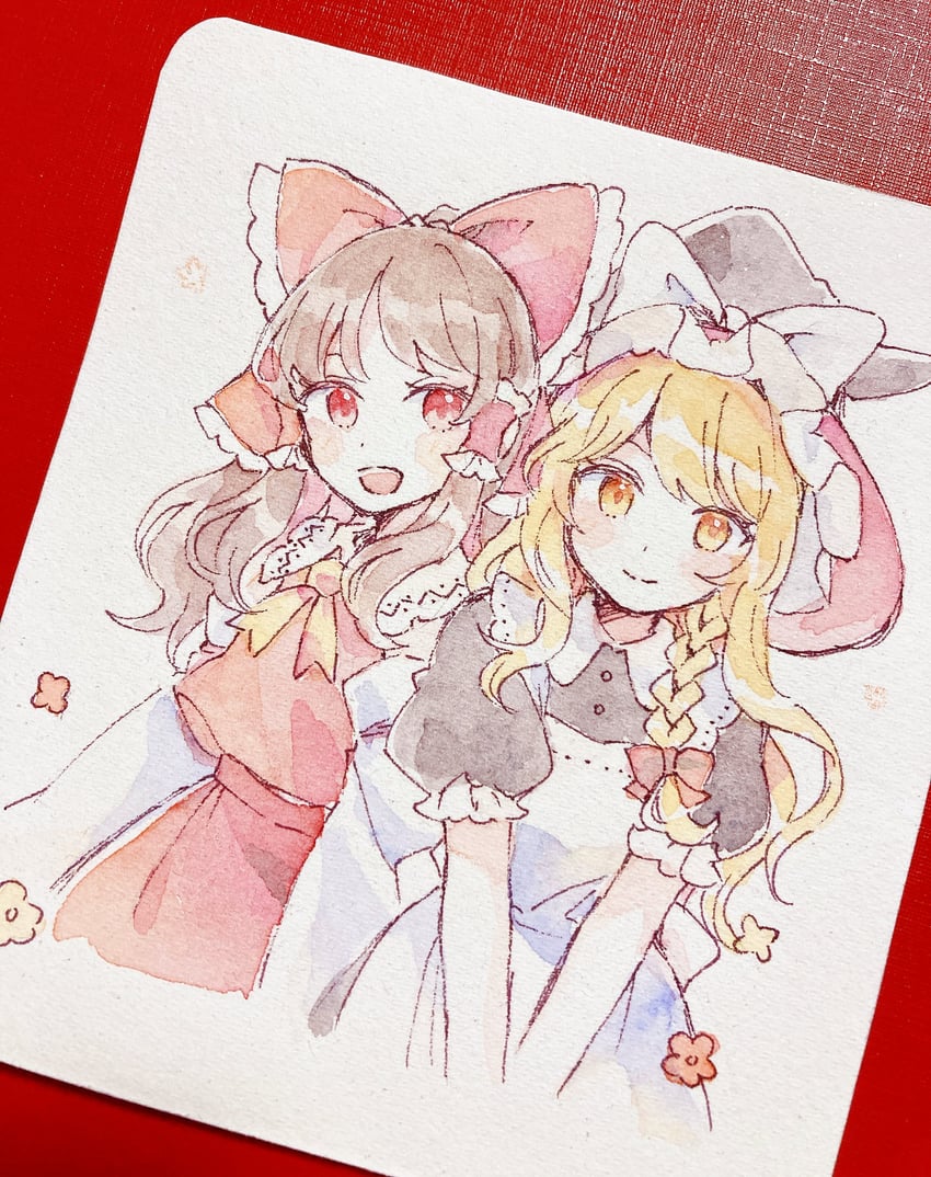 hakurei reimu and kirisame marisa (touhou) drawn by mozukuzu_(manukedori)