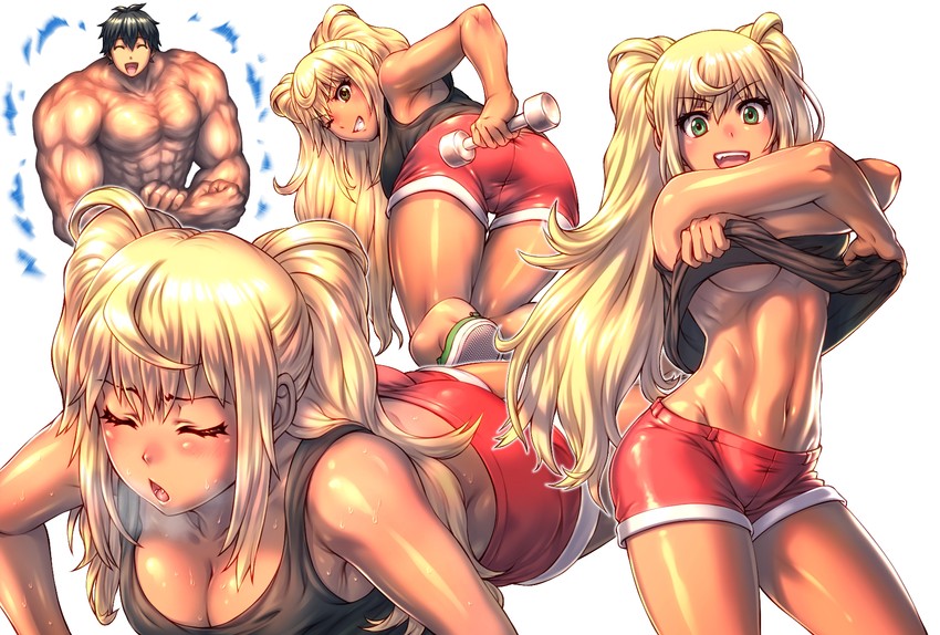 sakura hibiki and machio naruzou (dumbbell nan kilo moteru?) drawn by kuroshio_(zung-man)