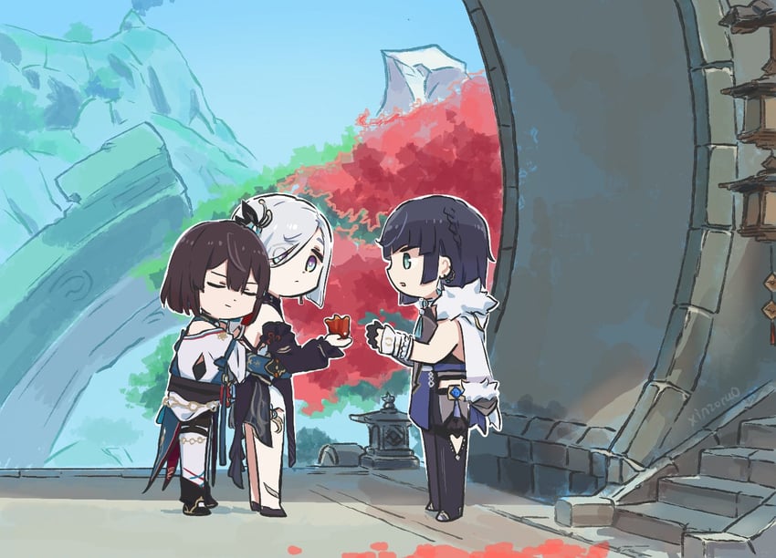yelan, shenhe, and xueyi (genshin impact and 3 more) drawn by xinzoruo