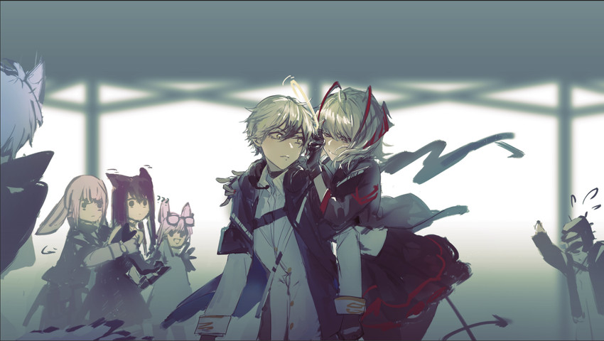 doctor, w, ansel, cardigan, melantha, and 2 more (arknights) drawn by andilus