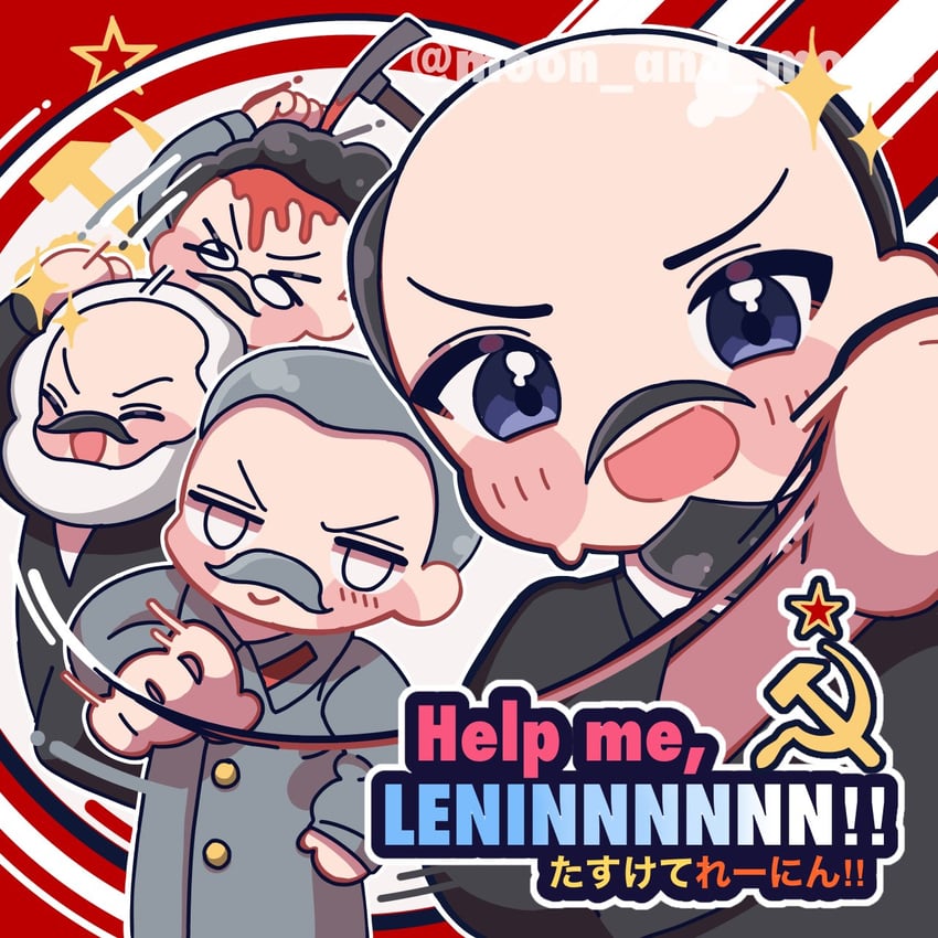 joseph stalin, vladimir lenin, karl marx, and leon trotsky (real life and 1 more) drawn by moon_and_mochi