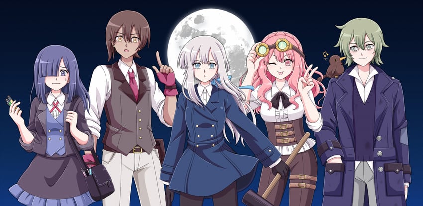 luna wyndell, neil lawton, selene ambrose, apollo carson, celes, and 1 more (midnight train) drawn by moon-realm