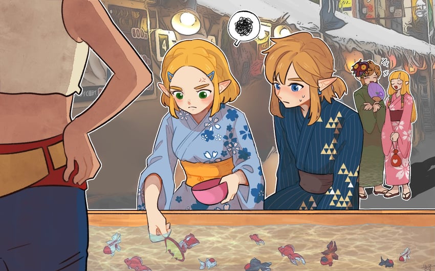 link and princess zelda (the legend of zelda and 2 more) drawn by seza_game