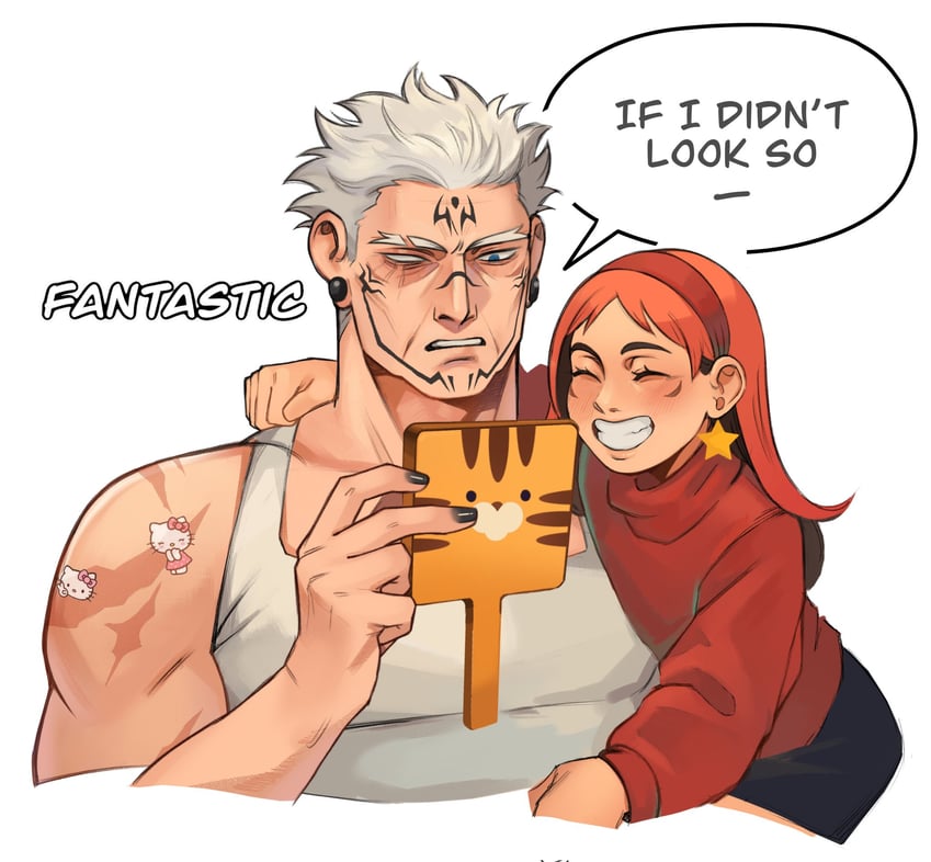 itadori yuuji, ryoumen sukuna, hello kitty, mabel pines, and grunkle stan (jujutsu kaisen and 3 more) drawn by 50gryvnia