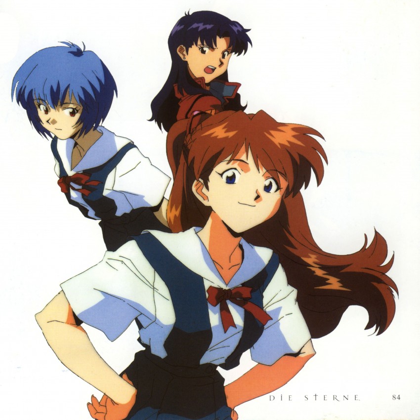 souryuu asuka langley, ayanami rei, and katsuragi misato (neon genesis evangelion) drawn by morioka_hideyuki
