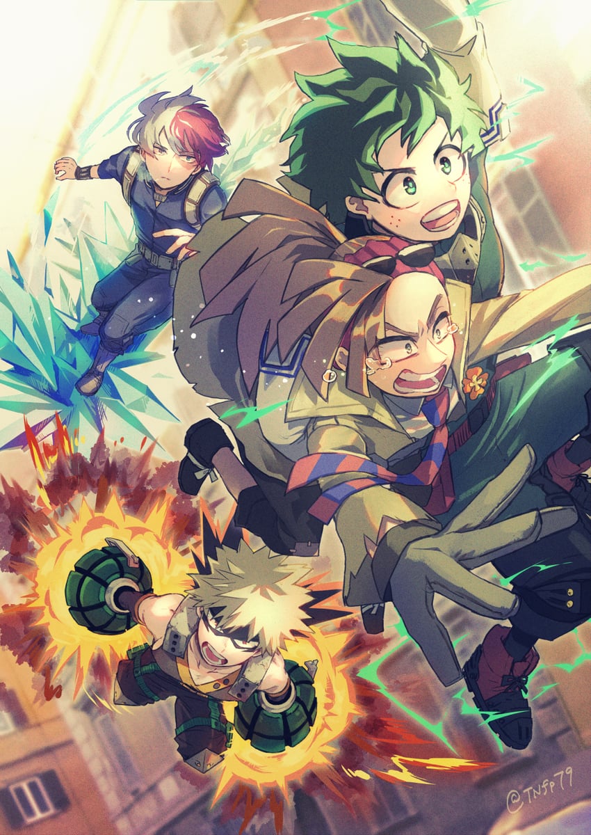 midoriya izuku, bakugou katsuki, todoroki shoto, and rody soul (boku no hero academia) drawn by tannoci