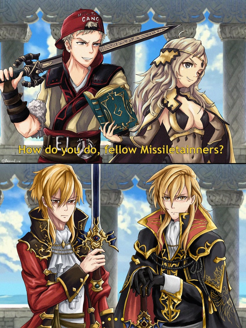 ophelia, owain, ares, and eldigan (fire emblem and 4 more) drawn by ebrietas_(arayaejiri)