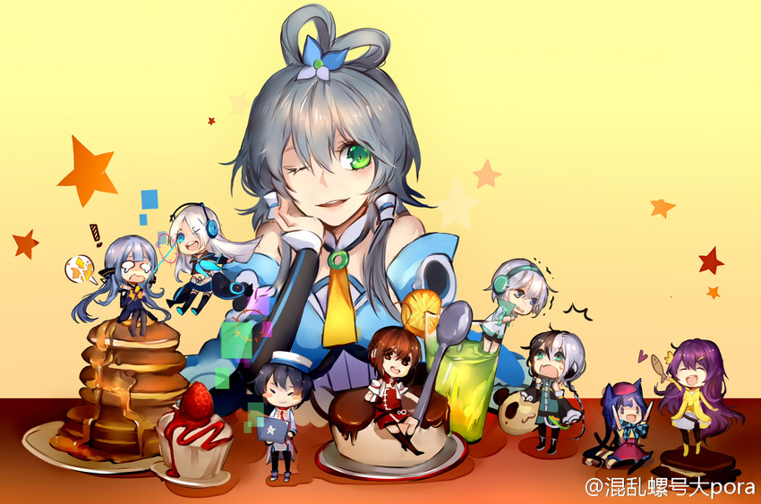 luo tianyi, xingchen, yuezheng ling, yanhe, xin hua, and 5 more (vocaloid and 2 more)