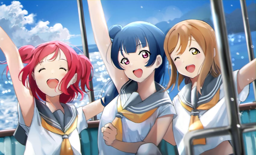 tsushima yoshiko, kunikida hanamaru, and kurosawa ruby (love live! and 1 more) drawn by moshi_(0364p)