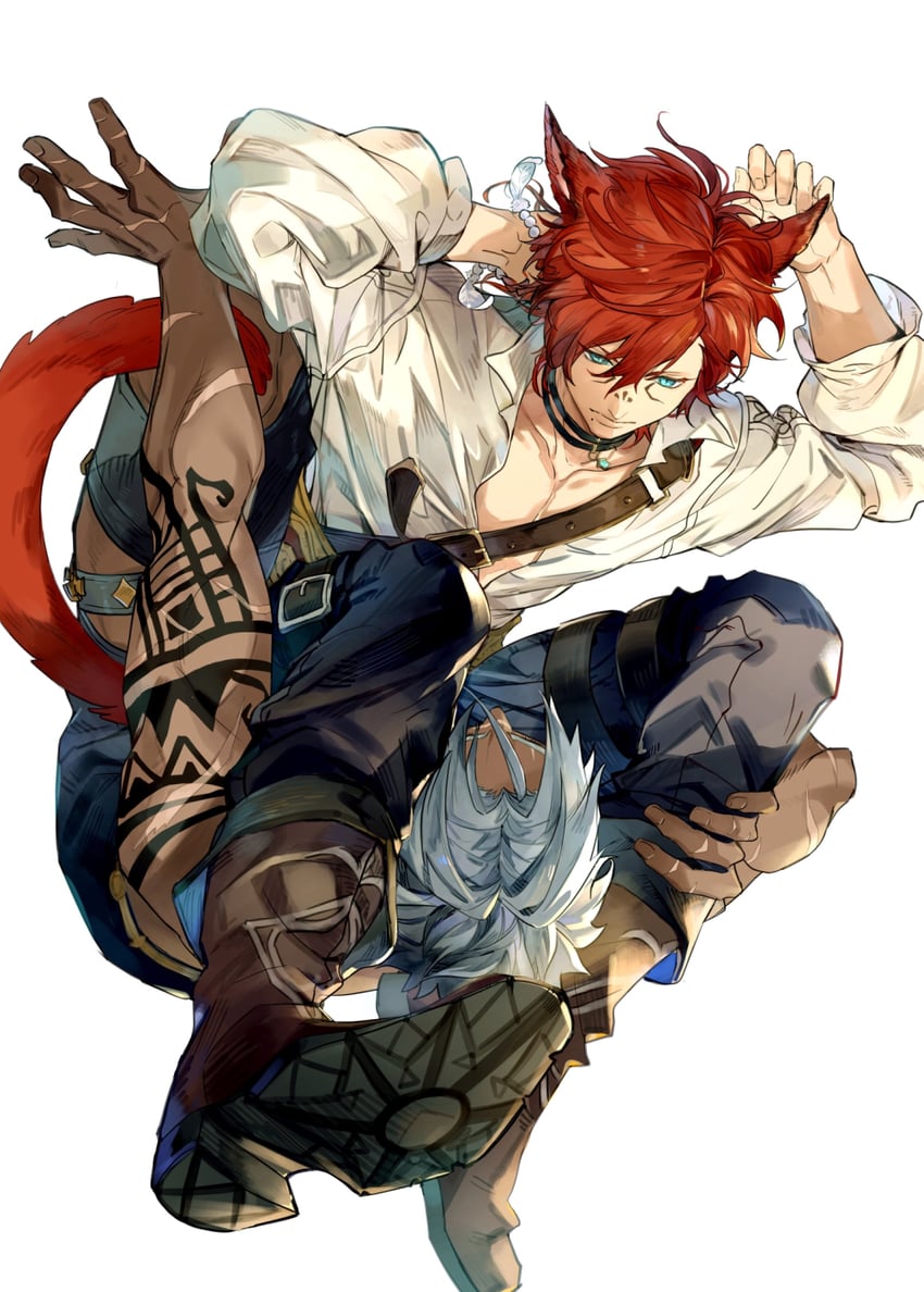 warrior of light and g'raha tia (final fantasy and 1 more) drawn by gyou_chin
