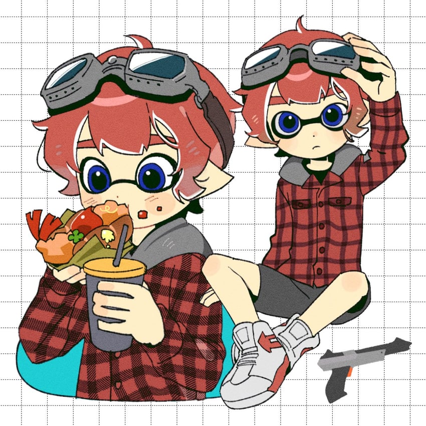 inkling player character and inkling boy (splatoon) drawn by hg_swdiary