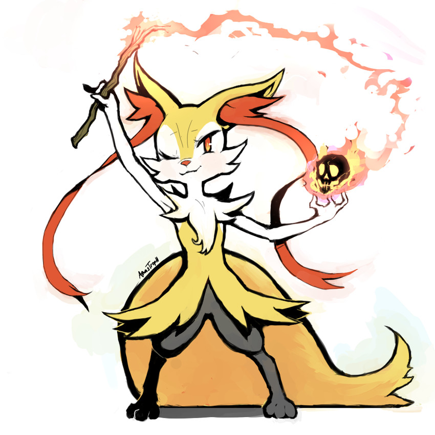 braixen (pokemon and 1 more) drawn by rae_(hexedwithluck)