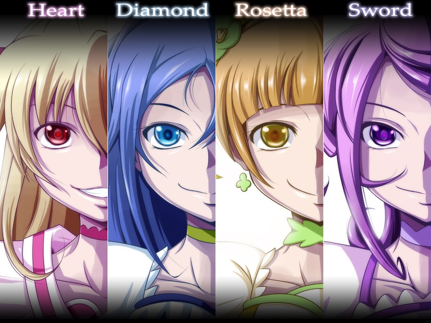 hishikawa rikka, aida mana, kenzaki makoto, yotsuba alice, cure heart, and 3 more (precure and 1 more) drawn by nishi_koutarou