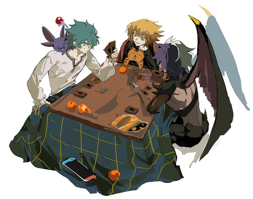yuki judai, yubel, johan andersen, pharaoh, and crystal beast ruby carbuncle (yu-gi-oh! and 1 more) drawn by ss_un17
