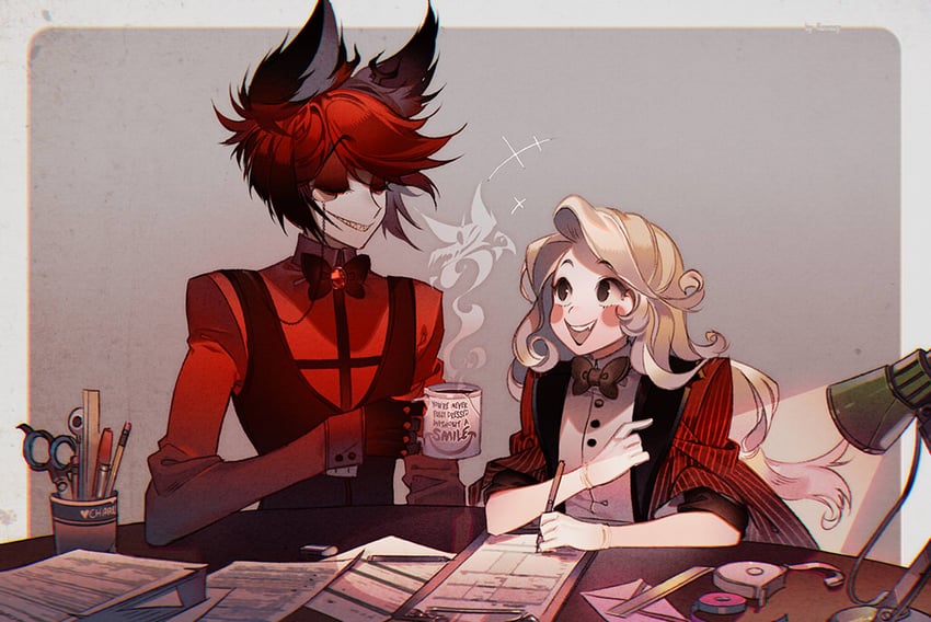 charlie morningstar and alastor (hazbin hotel) drawn by kawacy