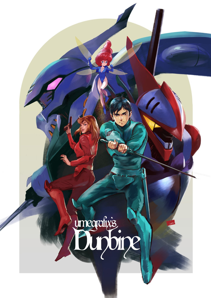 dunbine, cham fau, billbine, shou zama, and marvel frozen (seisenshi dunbine) drawn by umeno_ryuuji