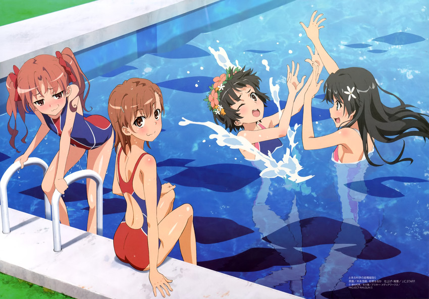 misaka mikoto, shirai kuroko, saten ruiko, and uiharu kazari (toaru majutsu no index and 3 more) drawn by kimoto_shigeki and sano_haruka