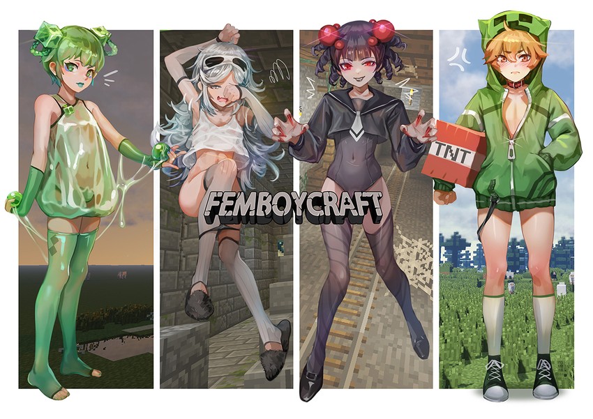 creeper, spider, sheep, slime, silverfish, and 1 more (minecraft) drawn by chawanmushi_(steamedeggz)