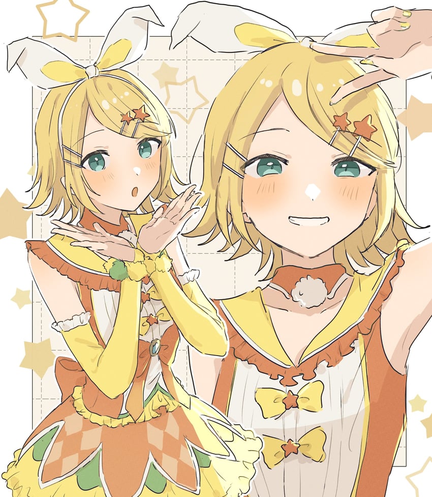 kagamine rin and wonderlands x showtime rin (vocaloid and 1 more) drawn by keseranpasaraa