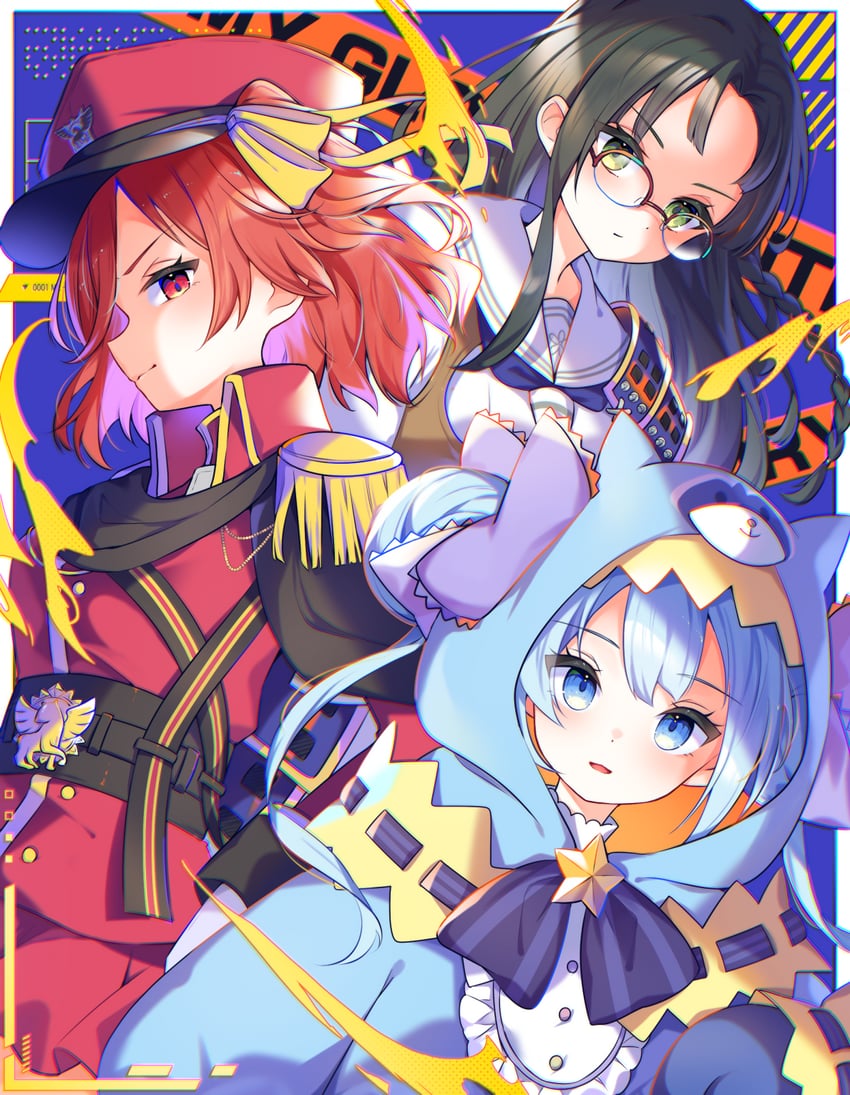 suzushima arisu, kujo kaede, and ousaka akane (ongeki) drawn by sanasanayukikuni