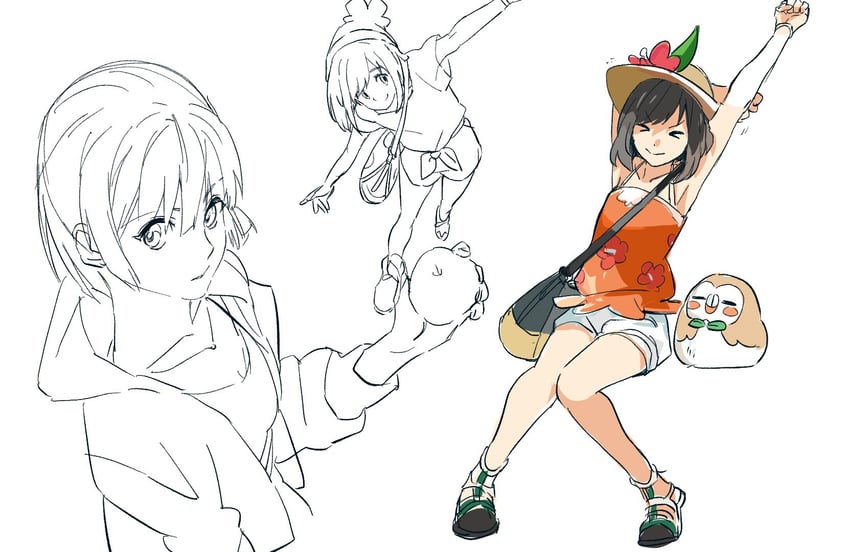 selene and rowlet (pokemon and 1 more) drawn by ch_walnut