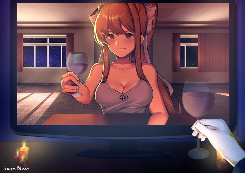 monika (doki doki literature club) drawn by storm_blaze