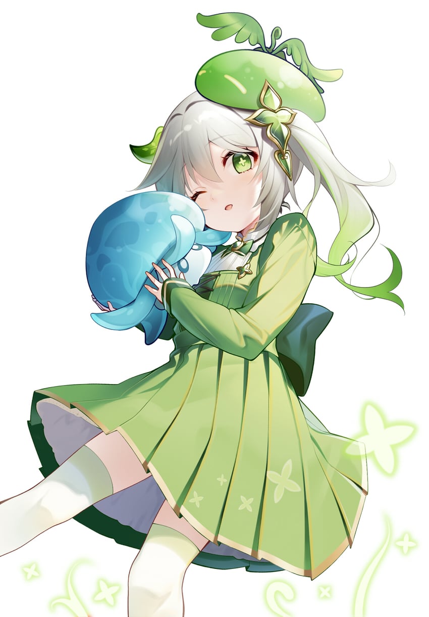 nahida, slime, fungi, and dendro slime (genshin impact) drawn by nekomu