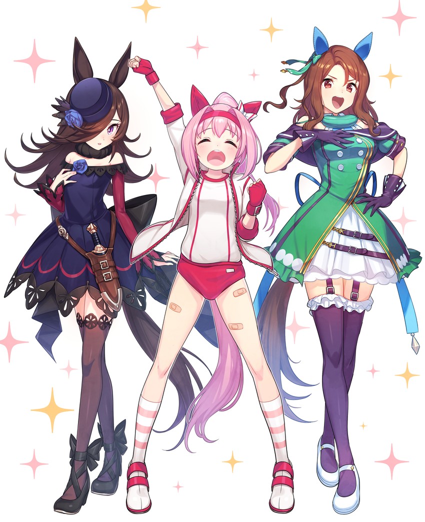 rice shower, king halo, and haru urara (umamusume) drawn by green322
