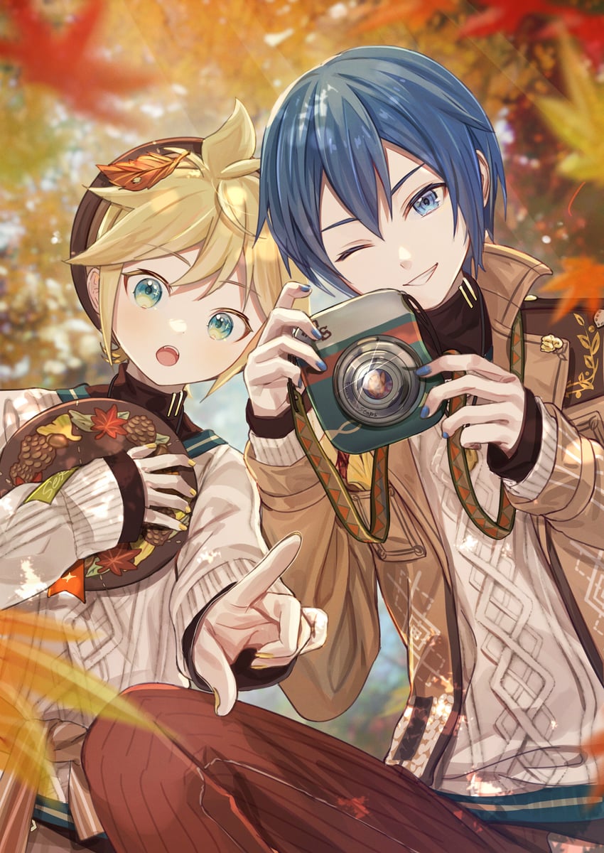 kagamine len and kaito (vocaloid and 1 more) drawn by vs0mr
