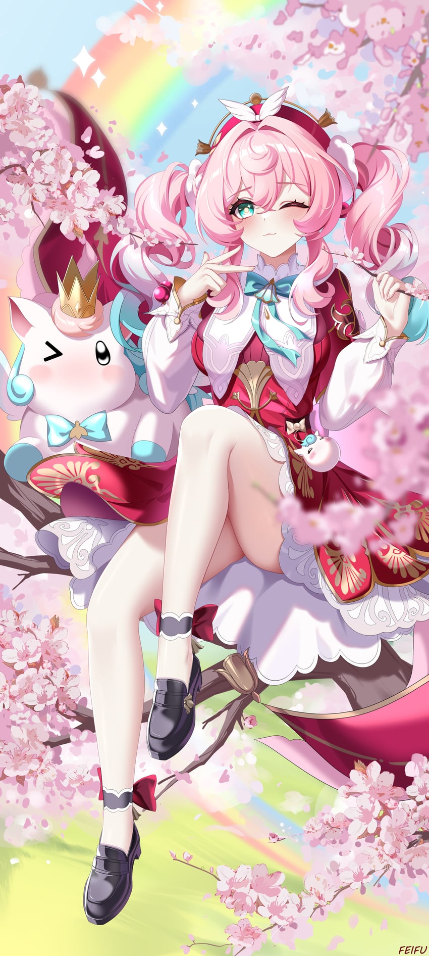 hyacine and little ica (honkai and 1 more) drawn by feifu