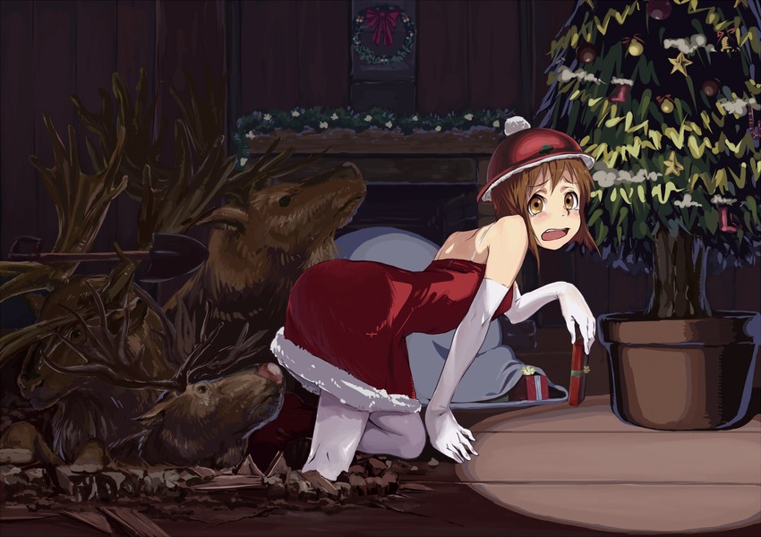 hagiwara yukiho and rudolph the red nosed reindeer (idolmaster) drawn by geregere_(lantern)