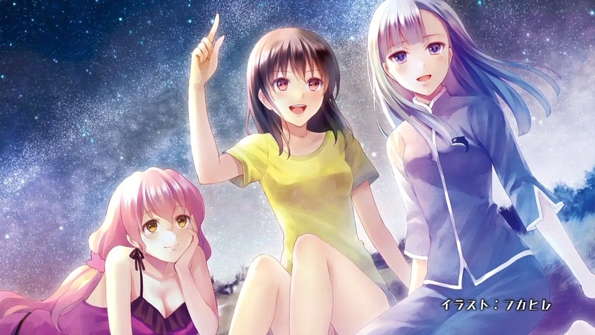 fin e ld si laffinty, kyouno madoka, and muginami (rinne no lagrange) drawn by fukahire_(ruinon)