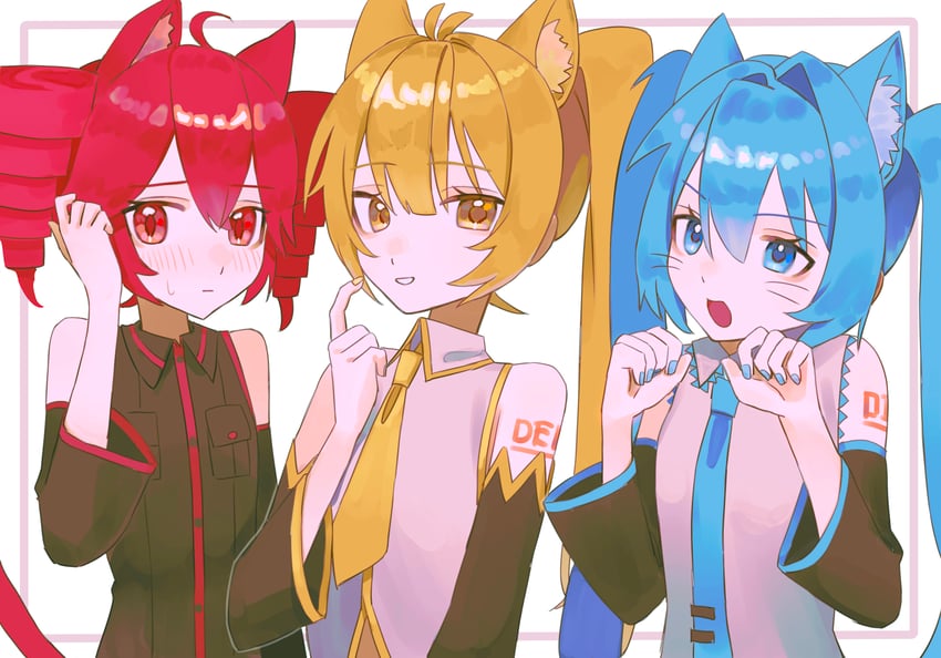 hatsune miku, kasane teto, and akita neru (vocaloid and 2 more) drawn by oyattsu_(akumanomi0611)