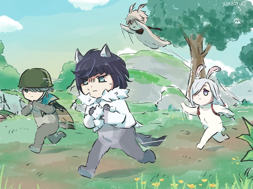 ganyu, shenhe, yelan, kaedehara kazuha, and alhaitham (genshin impact) drawn by xinzoruo