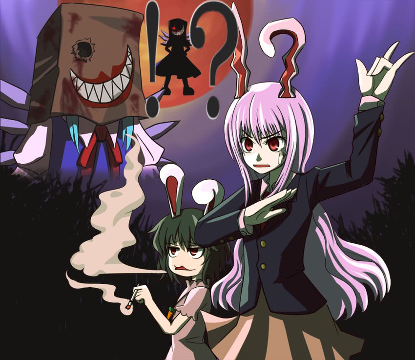 cirno, reisen udongein inaba, inaba tewi, and joker (touhou and 3 more) drawn by tori_rui