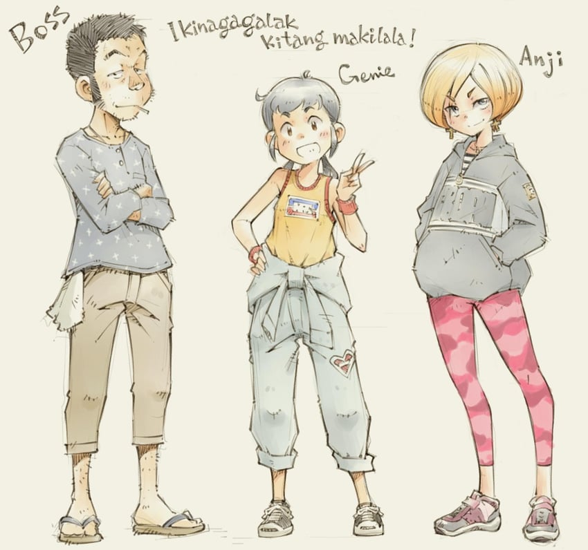genie, anji, and boss (genie's motorcycle life) drawn by sekihan