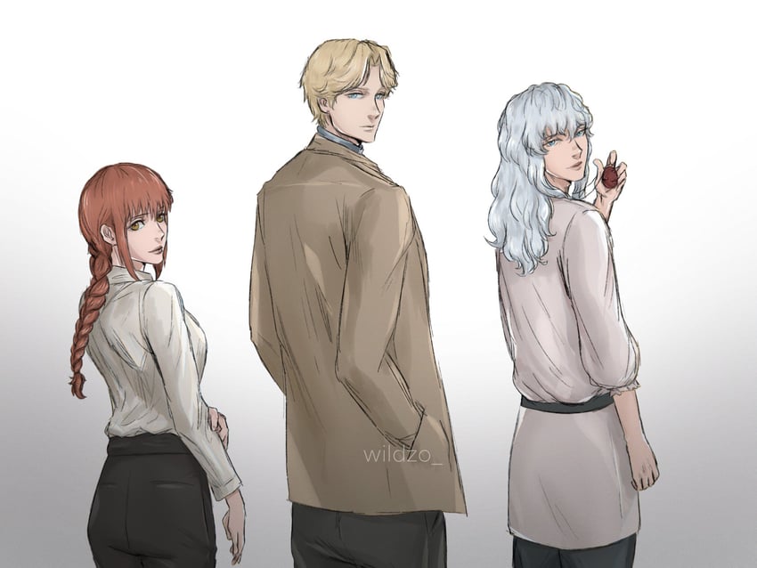 makima, griffith, and johan liebert (chainsaw man and 2 more) drawn by wildzo