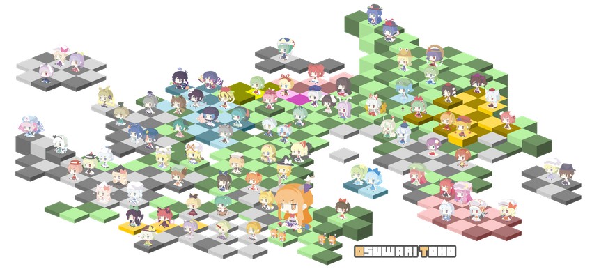 hakurei reimu, kirisame marisa, remilia scarlet, flandre scarlet, izayoi sakuya, and 79 more (touhou and 11 more) drawn by uki_(room_405)