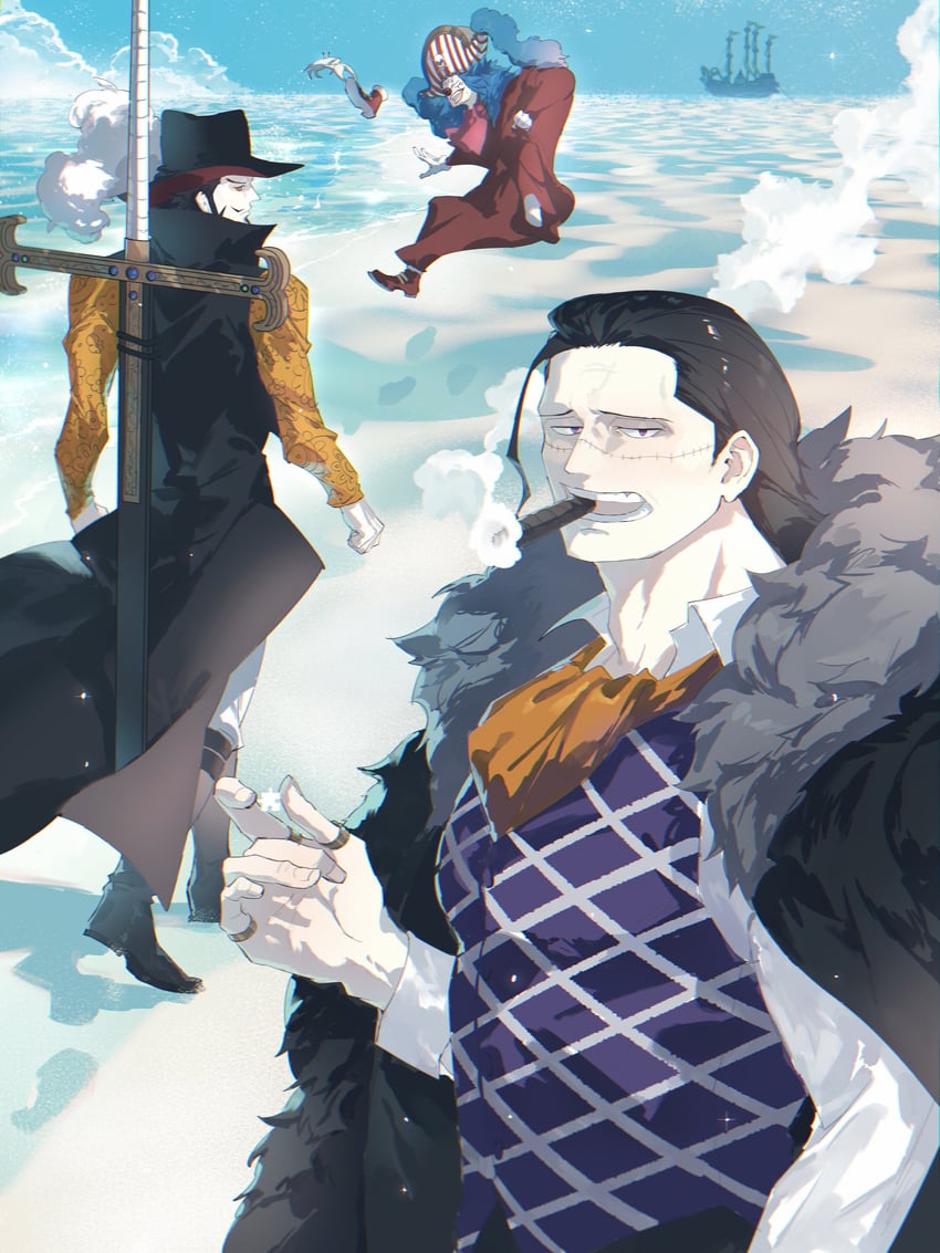 crocodile, buggy the clown, and dracule mihawk (one piece) drawn by cotton_(lana_de_lingo)