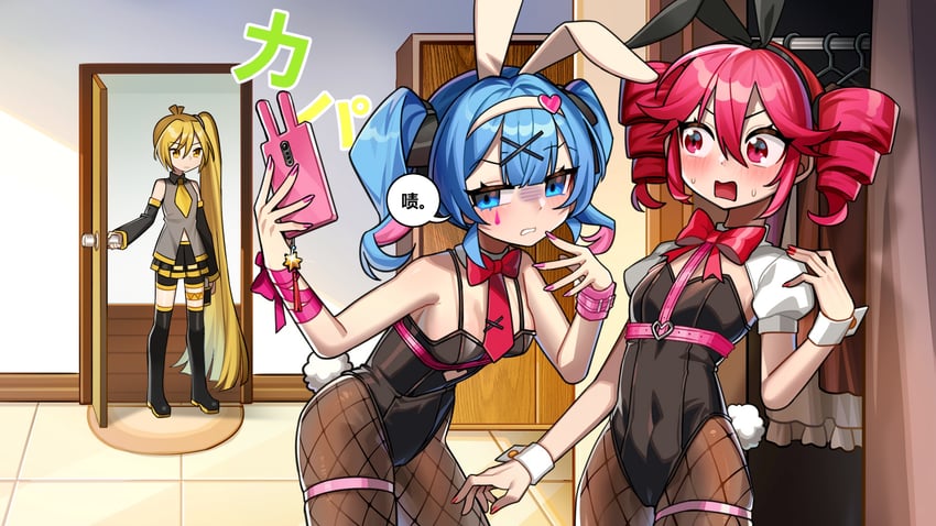 hatsune miku, kasane teto, and akita neru (vocaloid and 3 more) drawn by kakosa_sama
