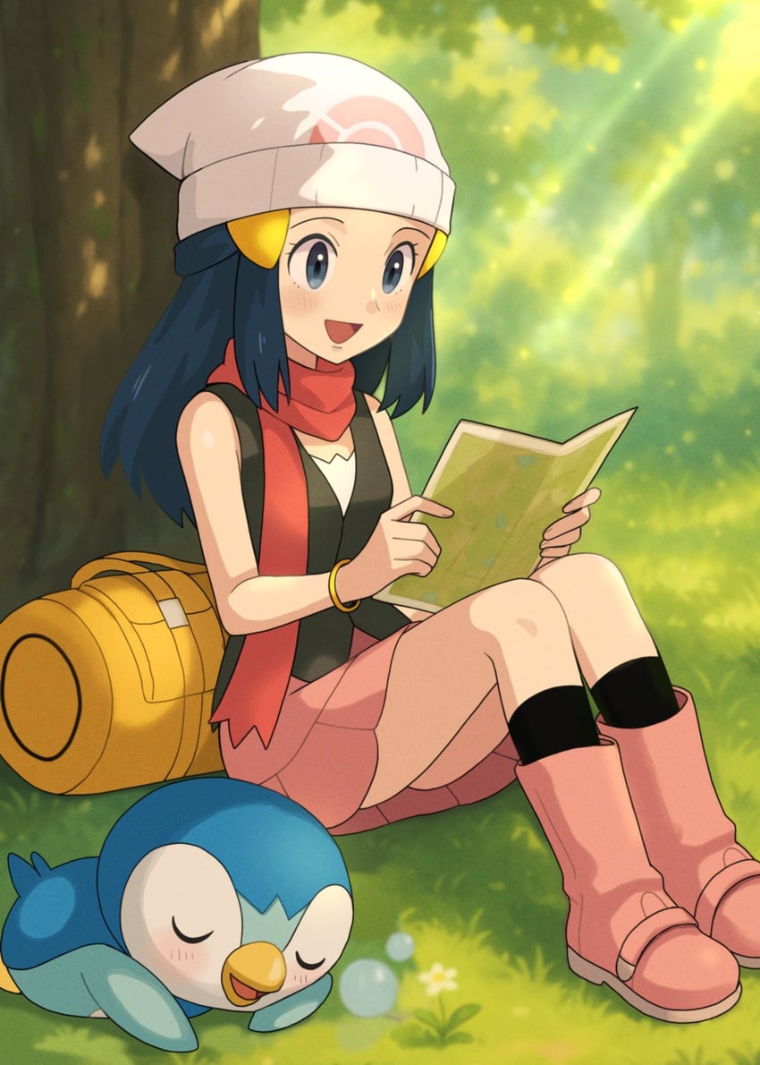 dawn and piplup (pokemon and 1 more) drawn by nakikot_t
