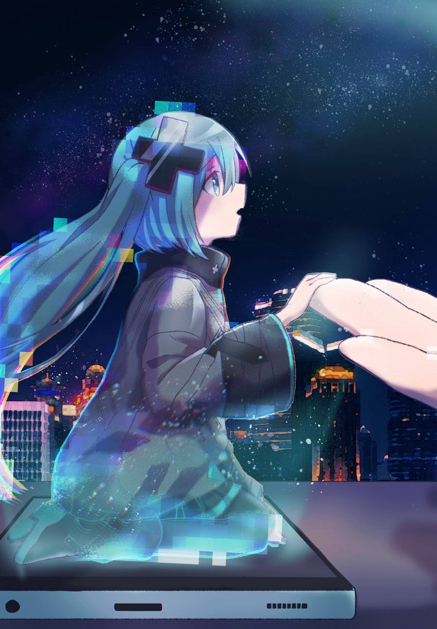 hatsune miku and batsu miku (vocaloid and 2 more) drawn by mochityoko