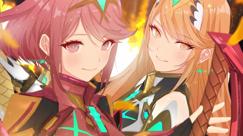 pyra and mythra (xenoblade chronicles and 1 more) drawn by sculp2