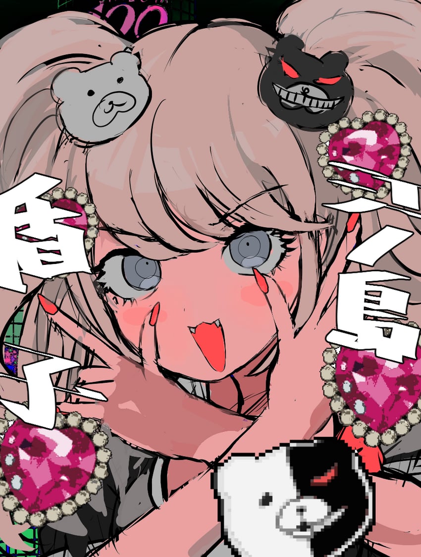 enoshima junko and monokuma (danganronpa and 1 more) drawn by momae_mac