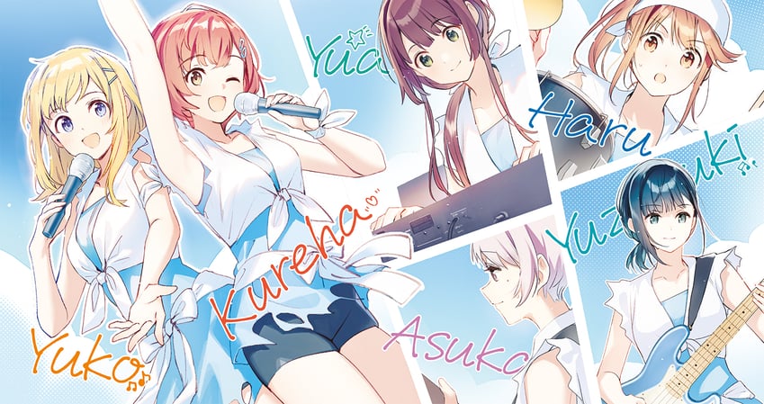 nanase yuzuki, aomi haru, hiiragi yuuko, uchida yua, nishino asuka, and 1 more (chitose-kun wa ramune bin no naka) drawn by weee_(raemz)