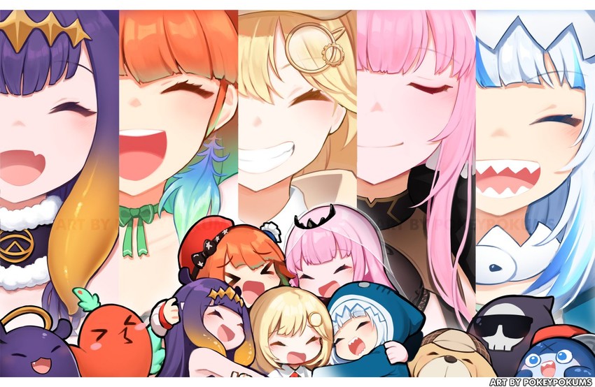 gawr gura, mori calliope, ninomae ina'nis, takanashi kiara, watson amelia, and 5 more (hololive and 1 more) drawn by pokey