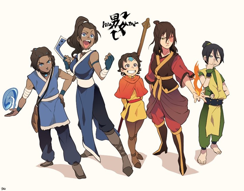 toph beifong, katara, aang, zuko, and sokka (avatar legends and 1 more) drawn by t_k_g